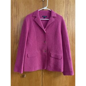 Lands End Cerise Pink 100% Boiled Wool Classic Blazer Sz 8 Medium Winter Office